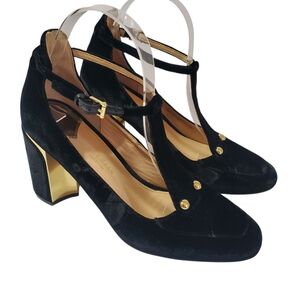 Cole Haan Chic Black Velvet Heels with Gold Accents Size 7.5B Fall Collection